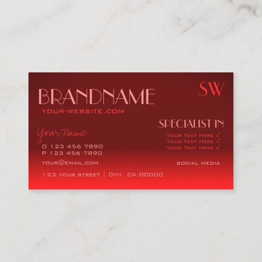 Klassiek monogram van Wijn Red Gradient Mirror Visitekaartje (Achterkant)