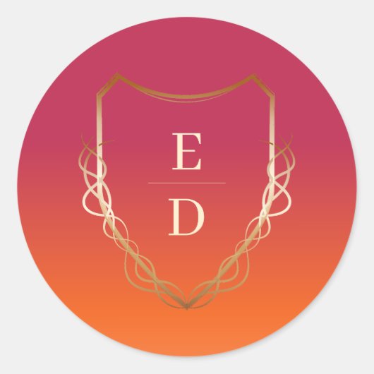Klassiek Monogram Viva Magenta Gradient Golden Ronde Sticker (Voorkant)