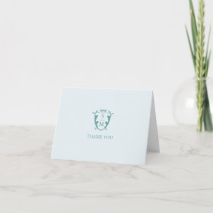 Klassiek Monogram Wapen Blauw Bedankkaart