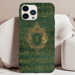 Klassiek Monogram Wapenschild Muziekmannuscript Gr iPhone 15 Case