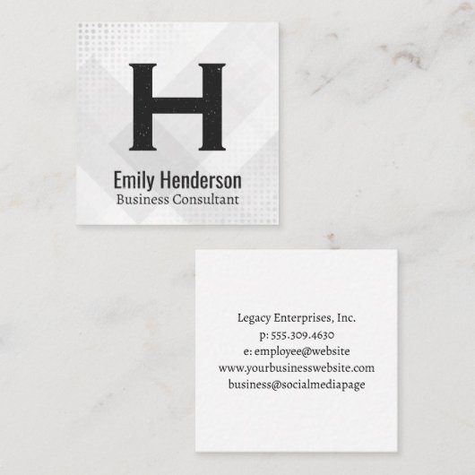 Klassiek Monogram | Witte Abstracte Geometrie Vierkante Visitekaartje (Voorkant / Achterkant)