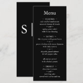 Klassiek Monogram Zwart en Wit Bruiloft Menu (Voorkant / Achterkant)