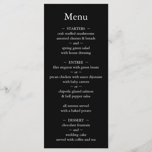 Klassiek Monogram Zwart en Wit Bruiloft Menu (Voorkant)