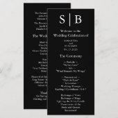 Klassiek Monogram Zwart en Wit Huwelijk Programmakaart (Voorkant / Achterkant)