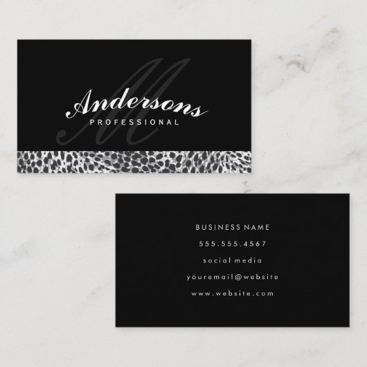 Klassiek Monogram Zwart | Luipaardprint Visitekaartje (Voorkant / Achterkant)