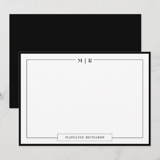 Klassiek Monogram Zwart Rand Stationery Notitiekaartje (Voorkant / Achterkant)