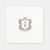 Klassiek Monogram Zwart-wit bruiloft servetten (Voorkant)