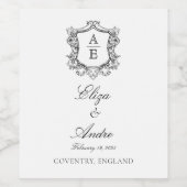 Klassiek Monogram Zwart-wit Bruiloft Wijn Lab Etiket (Enkel label)