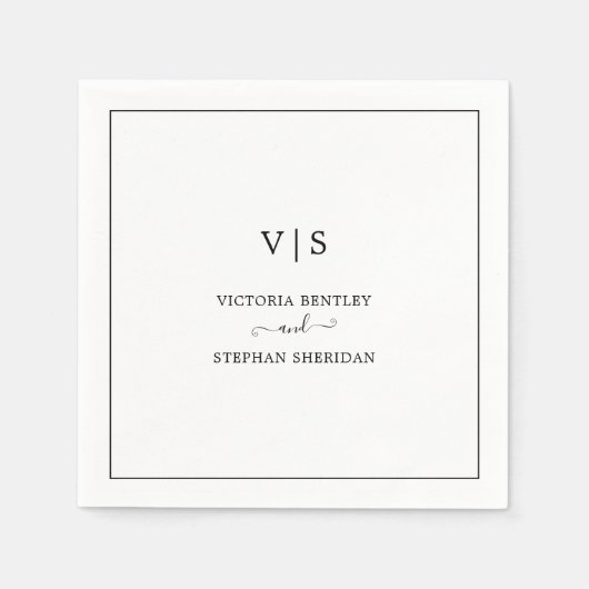 Klassiek Monogram Zwart-wit Elegante bruiloft Servet (Voorkant)
