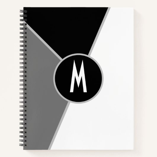 klassiek Monogram Zwart-wit Kleurenblok Notitieboek (Voorkant)