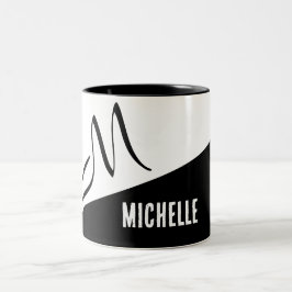 Klassiek Monogram Zwart-wit kleurenblok Tweekleurige Koffiemok