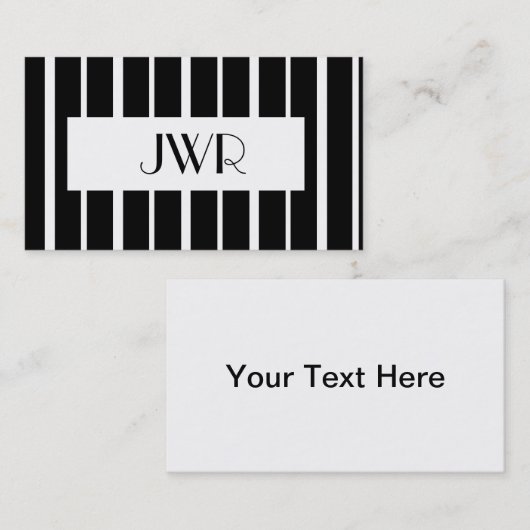 Klassiek monogram ~ zwart-wit krijtstreep visitekaartje (Voorkant / Achterkant)