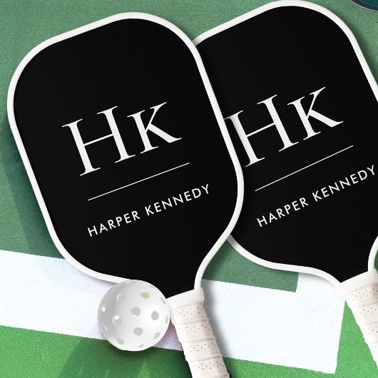 Klassiek monogram zwart wit pickleball paddle