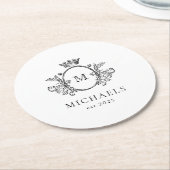 Klassiek Monogram Zwart-wit Rond Document Kolen Ronde Kartonnen Onderzetter (Gebogen)