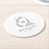 Klassiek Monogram Zwart-wit Rond Document Kolen Ronde Kartonnen Onderzetter (Gebogen)