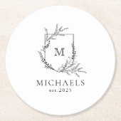 Klassiek Monogram Zwart-wit Rond Document Kolen Ronde Kartonnen Onderzetter (Voorkant)