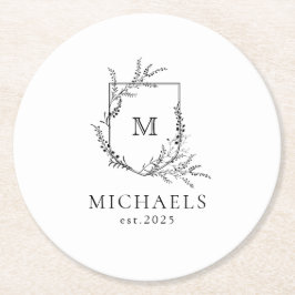 Klassiek Monogram Zwart-wit Rond Document Kolen Ronde Kartonnen Onderzetter