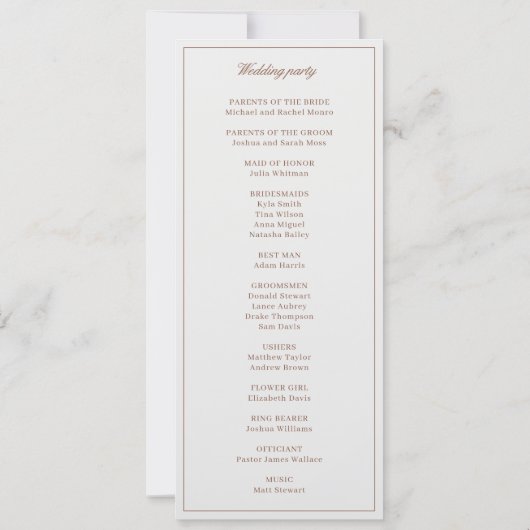 Klassiek Monorgam Bruin & Ecru Huwelijksprogramma (Achterkant)