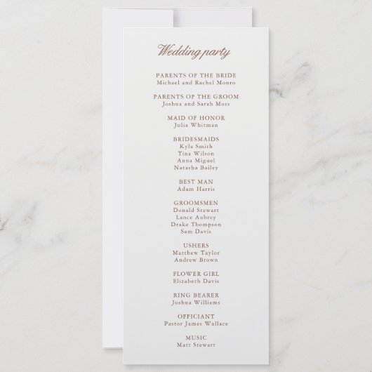 Klassiek Monorgam Bruin & Ecru Huwelijksprogramma (Achterkant)