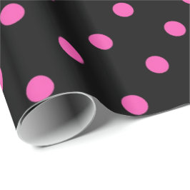 Klassiek, mooi, elegant roze & zwarte polka stippe cadeaupapier