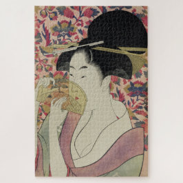 Klassiek mooi geisha-portret met een kam-kunst legpuzzel