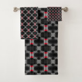 Klassiek & Mooi Grijs Rood Zwart Abstract Modern M Bad Handdoek (Insitu)
