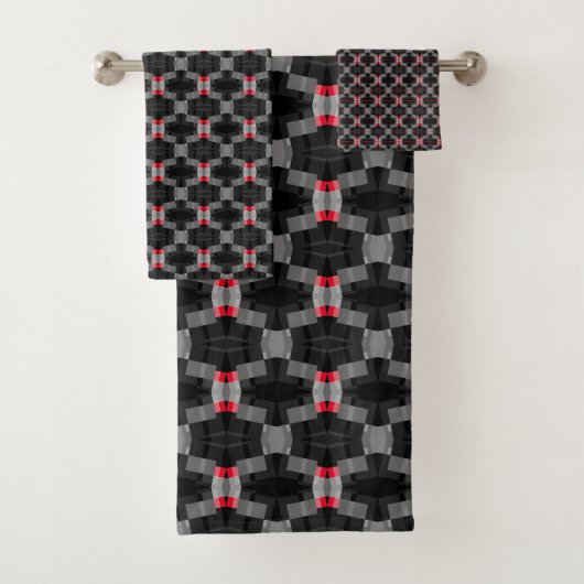 Klassiek & Mooi Grijs Rood Zwart Abstract Modern M Bad Handdoek (Insitu)