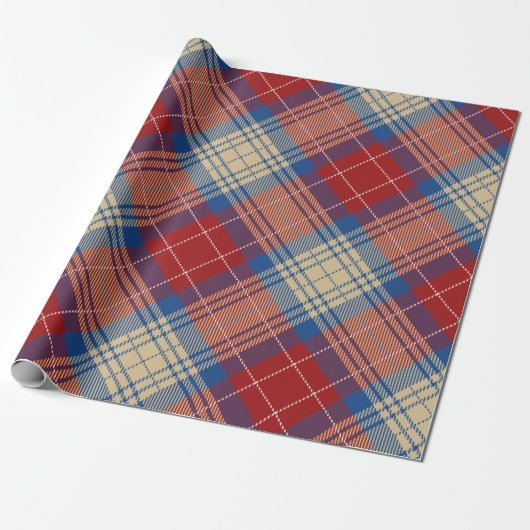 Klassiek mooi tartan patroon blauw-blauw-modern cadeaupapier (Uitgerold)