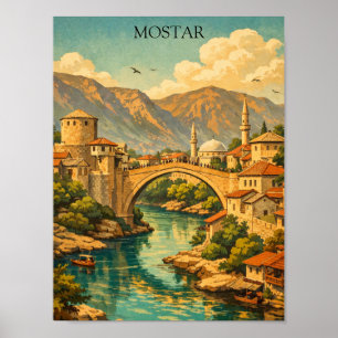 Klassiek Mostar, Bosnië Stari Most Brug Landmark Poster