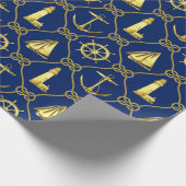 Klassiek Nautical Gold Blue Cadeaupapier (Hoek)