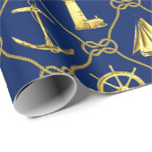 Klassiek Nautical Gold Blue Cadeaupapier (Rol Hoek)