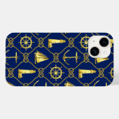 Klassiek Nautical Gold Blue Case-Mate iPhone Case (Achterkant (horizontaal))