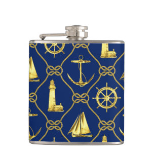 Klassiek Nautical Gold Blue Heupfles