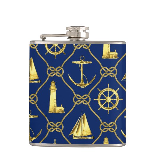 Klassiek Nautical Gold Blue Heupfles (Voorkant)