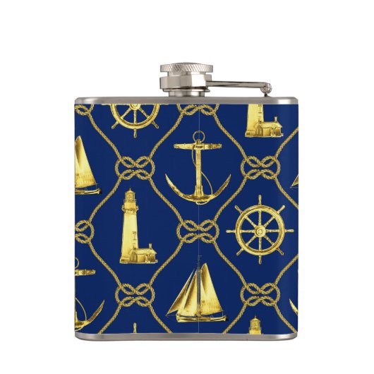 Klassiek Nautical Gold Blue Heupfles (Achterkant)