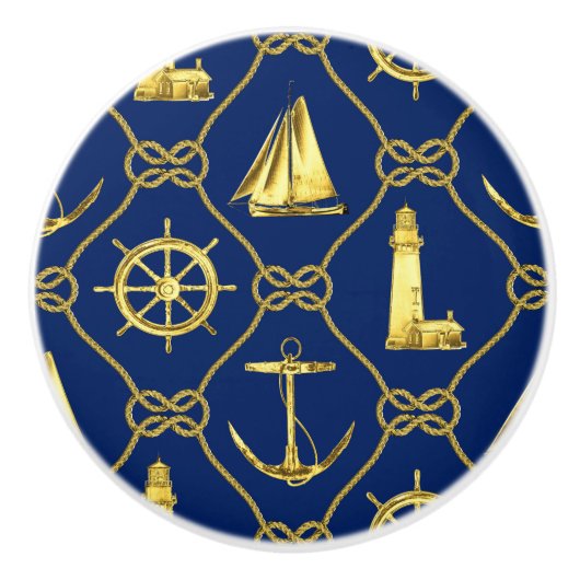 Klassiek Nautical Gold Blue Keramische Knop (Voorkant)