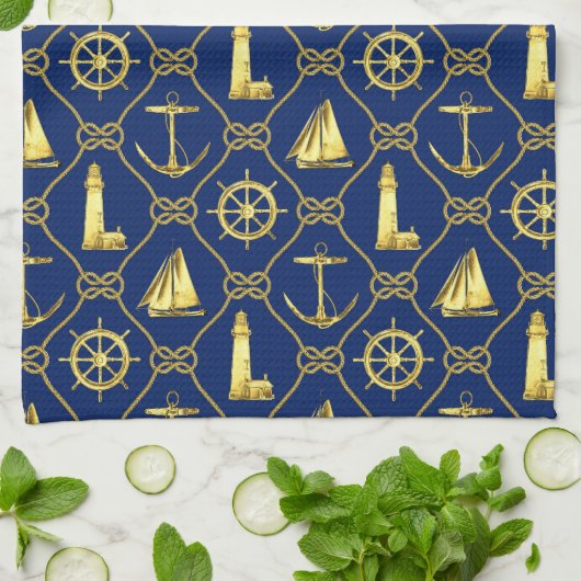 Klassiek Nautical Gold Blue Theedoek (Gevouwen)