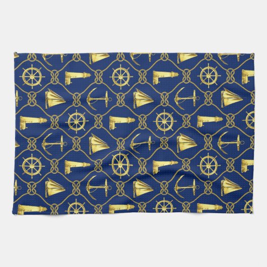 Klassiek Nautical Gold Blue Theedoek (Horizontaal)