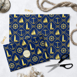 Klassiek Nautical Gold Blue Tissuepapier
