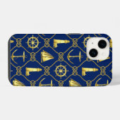 Klassiek Nautical Goud Blauw iPhone Hoesje (Achterkant horizontaal)