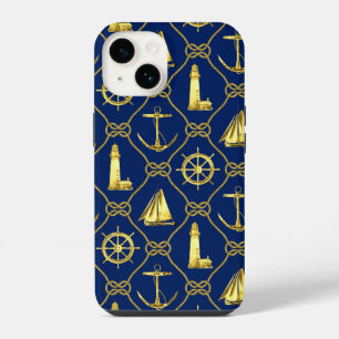 Klassiek Nautical Goud Blauw iPhone 14 Hoesje