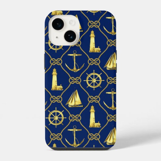 Klassiek Nautical Goud Blauw iPhone Hoesje (Achterkant)