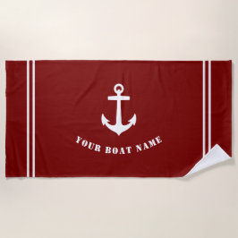 Klassiek Nautisch Anchor Rood met Boat-naam Strandlaken