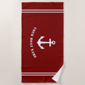 Klassiek Nautisch Anchor Rood met Boat-naam Strandlaken (Voorkant)