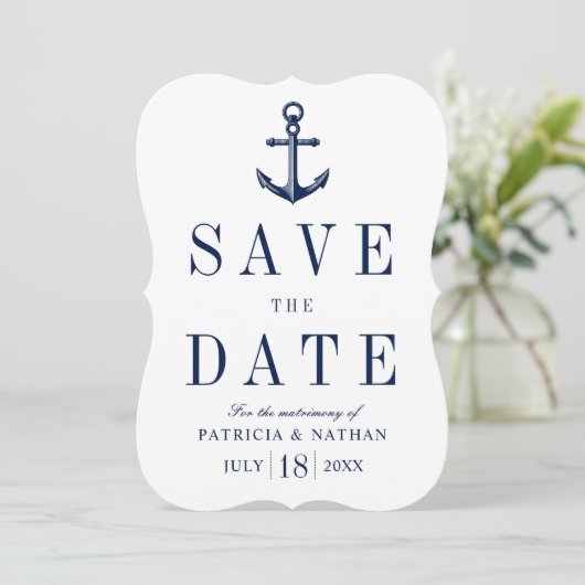 Klassiek nautisch anker Sla de datum op Save The Date (Staand voorkant)