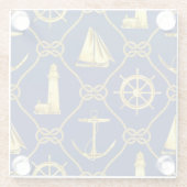 Klassiek nautisch goud blauw zeilboot vuurtoren glazen onderzetter (Achterkant)