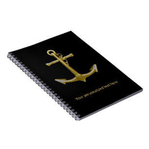 Klassiek nautisch gouden anker op zwart notitieboek