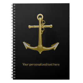 Klassiek nautisch gouden anker op zwart notitieboek