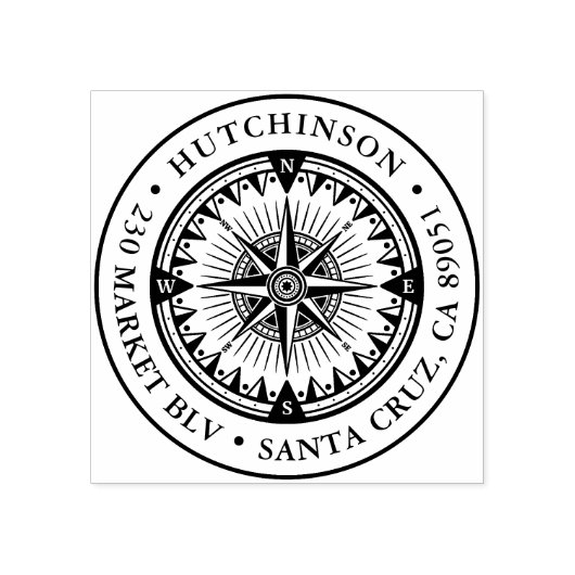 Klassiek nautisch kompas rond retouradres rubberstempel (Afrduk)