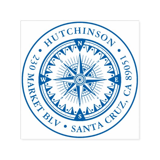 Klassiek nautisch kompas rond retouradres  zelfinktende stempel (Design)